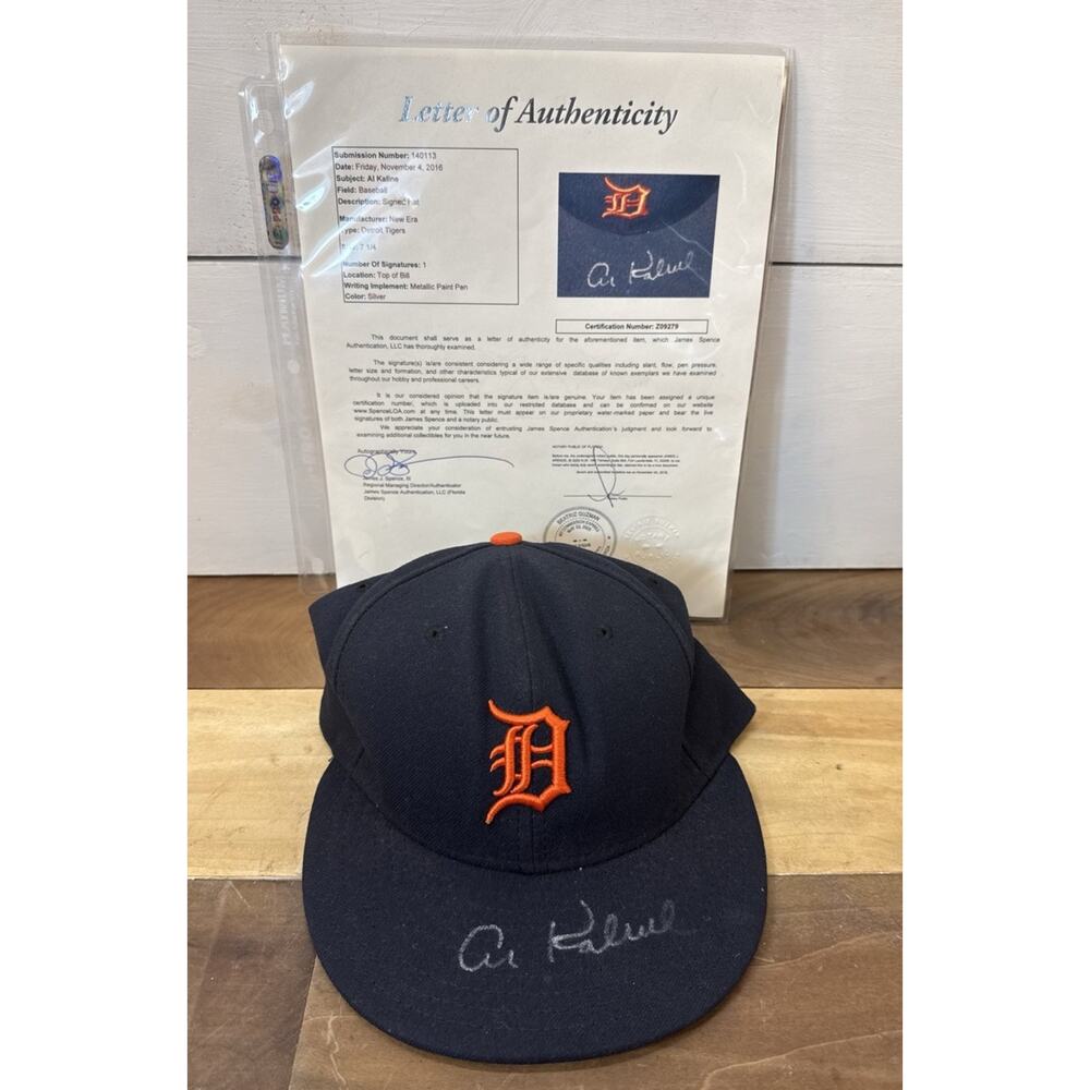 Al Kaline Signed DETROIT TIGERS HAT MLB COA JSA WITH LETTER Blue NE